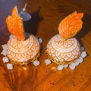 Orange and White Decorative Earrings